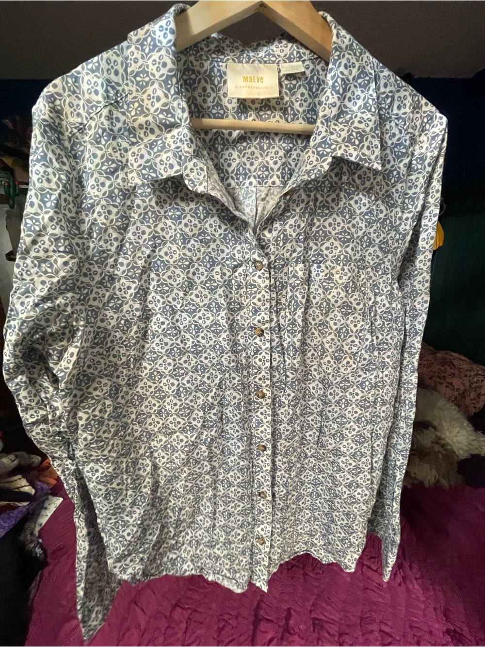 Maeve Blue Patterned Button-Up Shirt